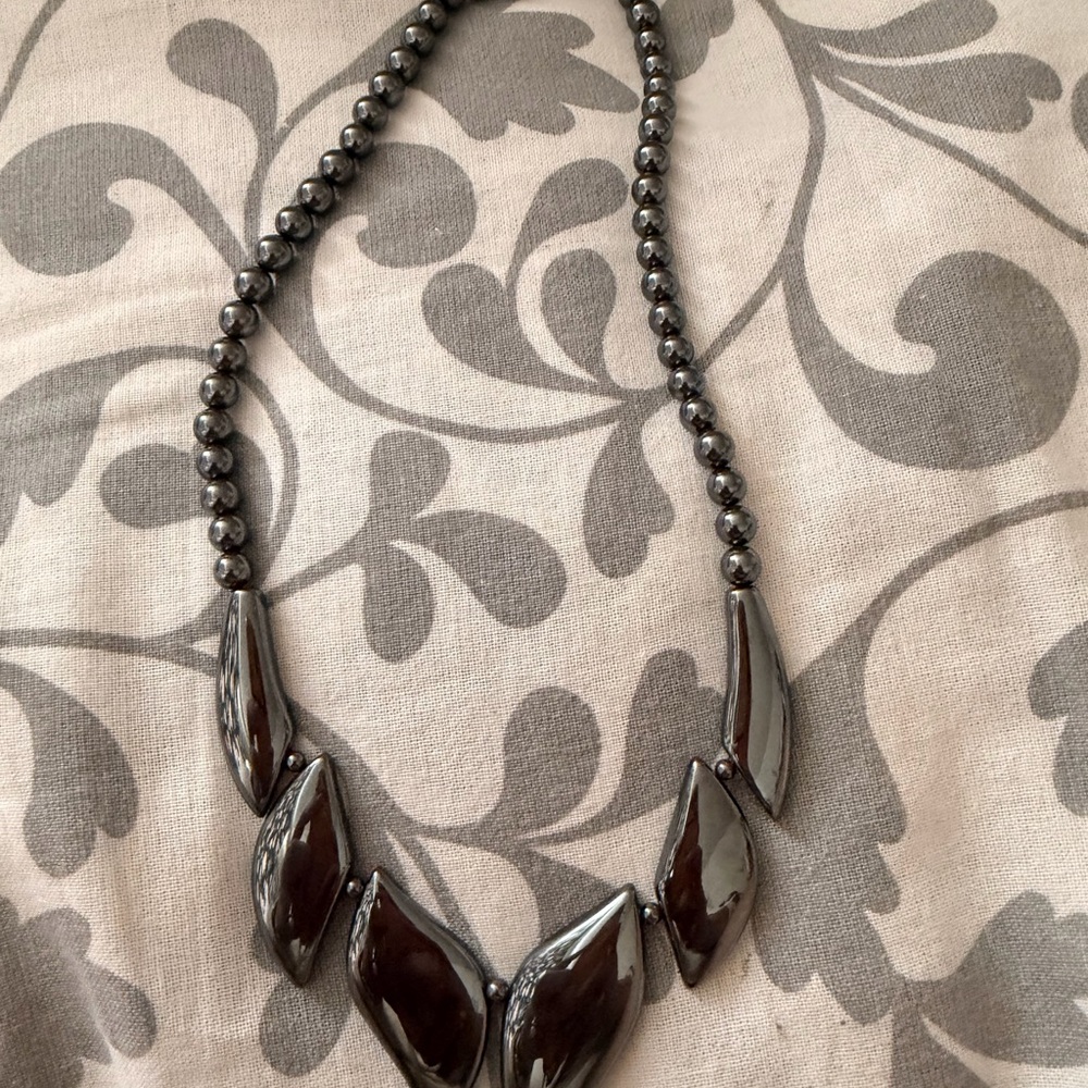 Polished Hematite Statement Necklace - Dark Silver Tone
